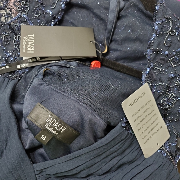 Tadashi Silk Maxi Lace Evening Sequin Beaded Dress - Picture 3 of 5